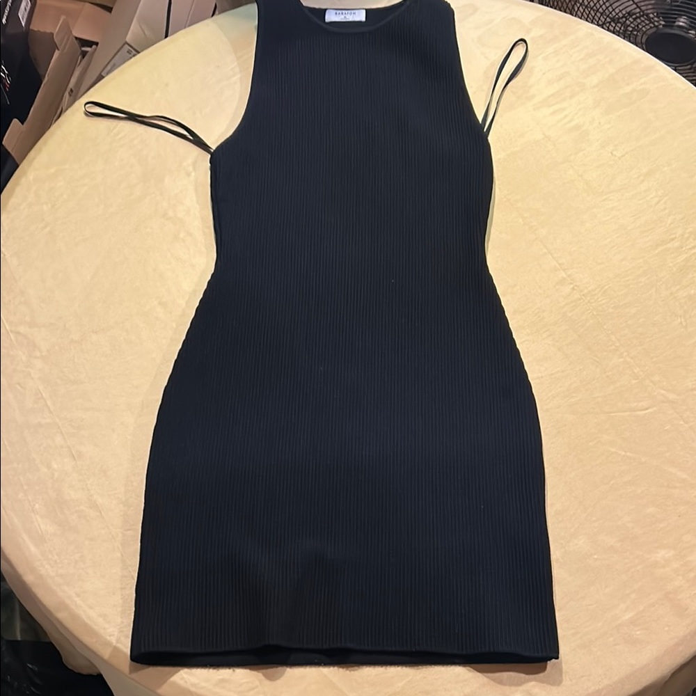 Babaton Black Sheath RIBBED KNIT Halter Mini Dress M